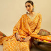 Dhiyona IE Mustard Yellow Floral Printed V-Neck Thread Work Kurta with Trousers & Dupatta