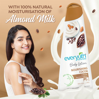 Everyuth Naturals Body Lotion - Nourishing Cocoa with 100% Natural Almond Milk, Non-Sticky