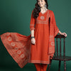 Dhiyona IE Ethnic Motifs Printed Pure Cotton Kurta with Trousers & Dupatta