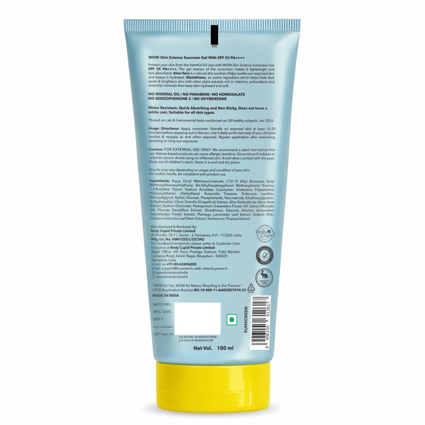 WOW Skin Science Sunscreen Gel SPF 55 PA++++ For All Skin Types