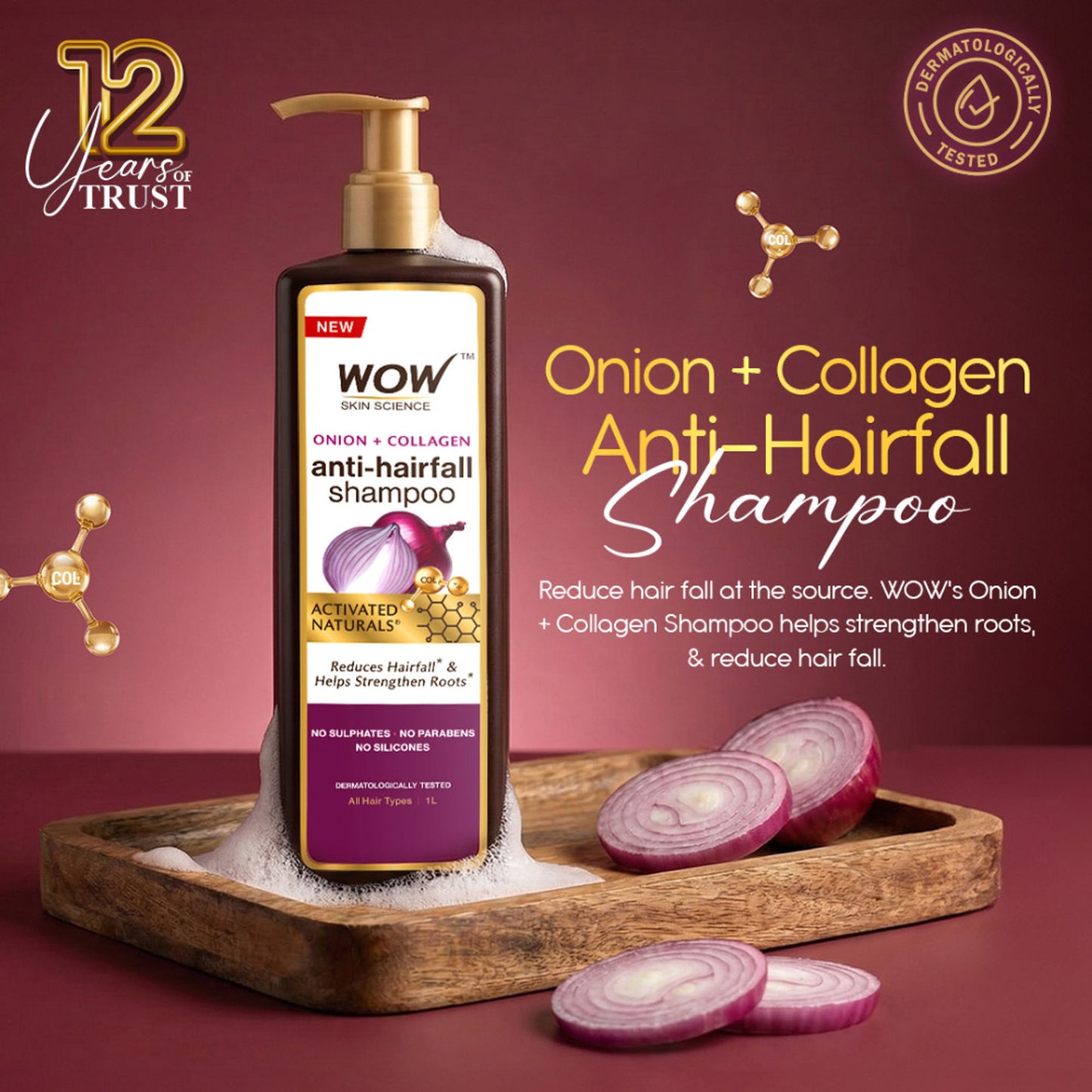 WOW Skin Science Onion & Collagen Anti Hairfall Shampoo - Strenghtens Roots & Prevents Hair Breakage