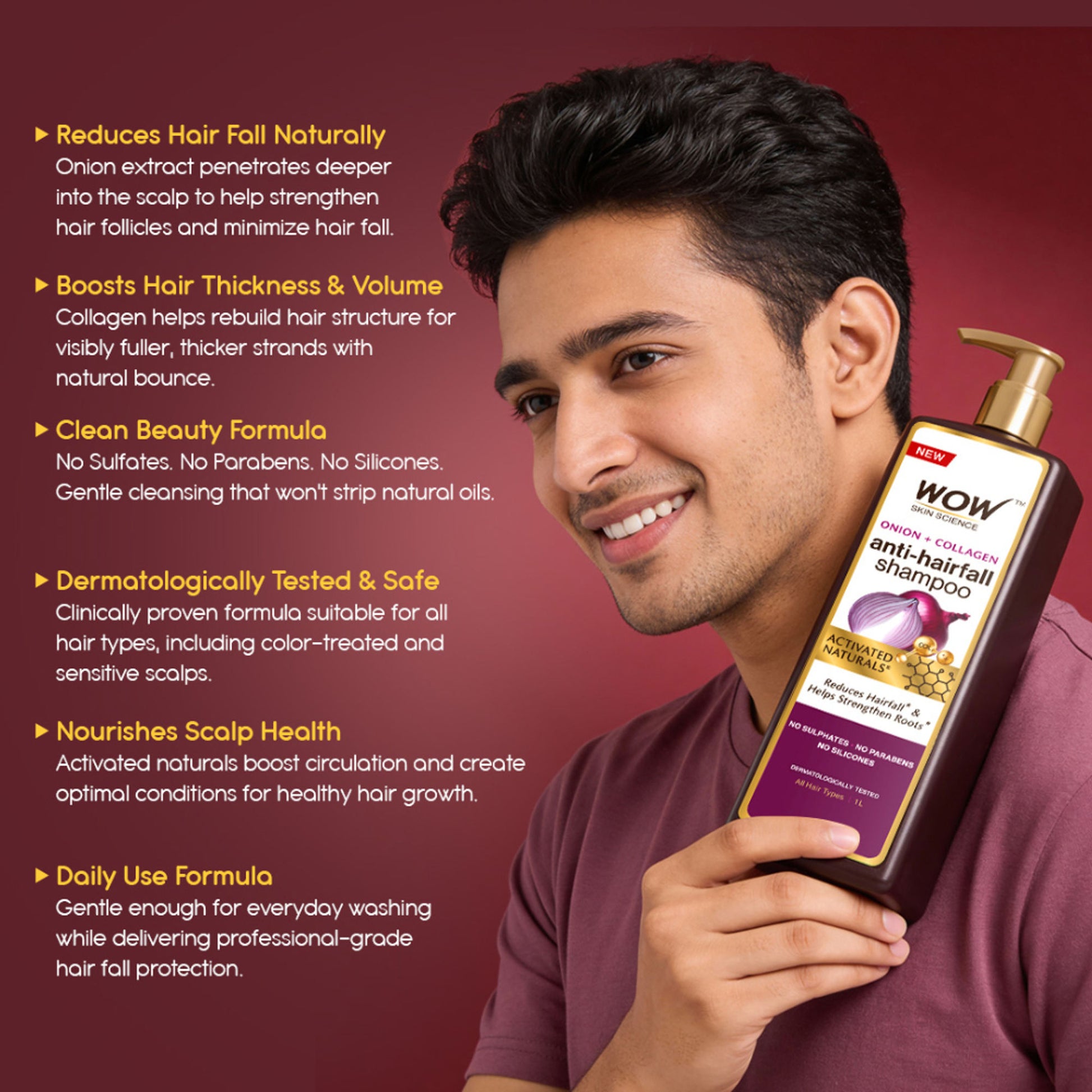WOW Skin Science Onion & Collagen Anti Hairfall Shampoo - Strenghtens Roots & Prevents Hair Breakage