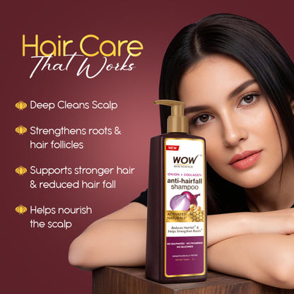 WOW Skin Science Onion & Collagen Anti Hairfall Shampoo - Strenghtens Roots & Prevents Hair Breakage