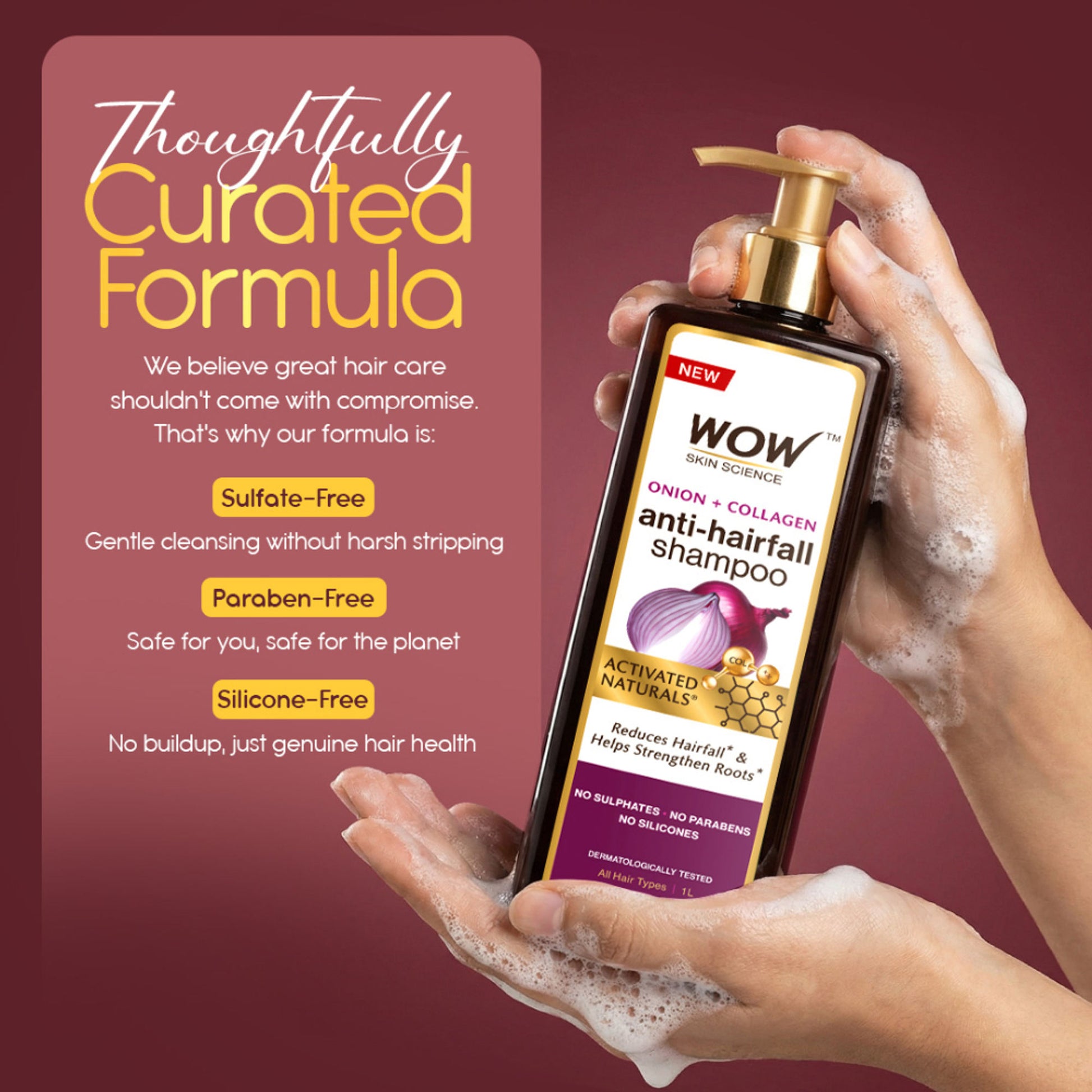WOW Skin Science Onion & Collagen Anti Hairfall Shampoo - Strenghtens Roots & Prevents Hair Breakage