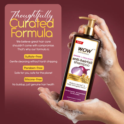 WOW Skin Science Onion & Collagen Anti Hairfall Shampoo - Strenghtens Roots & Prevents Hair Breakage