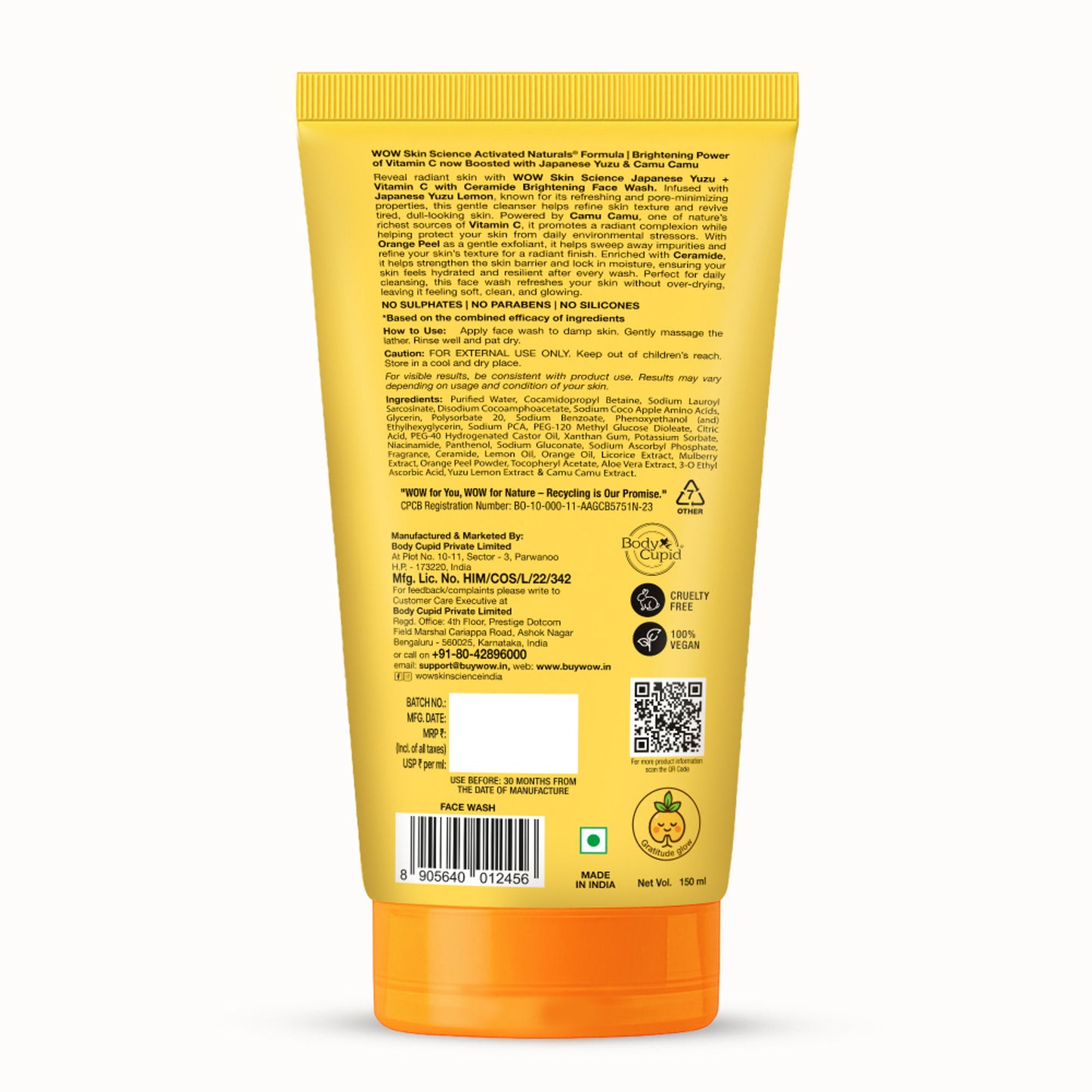 WOW Skin Science Japanese Yuzu + Vitamin C With Ceramide Brightening Face Wash