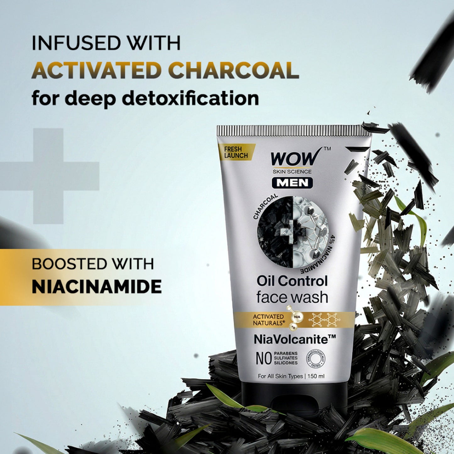 WOW Skin Science Men Charcoal + Niacinamide Oil-Control Face Wash