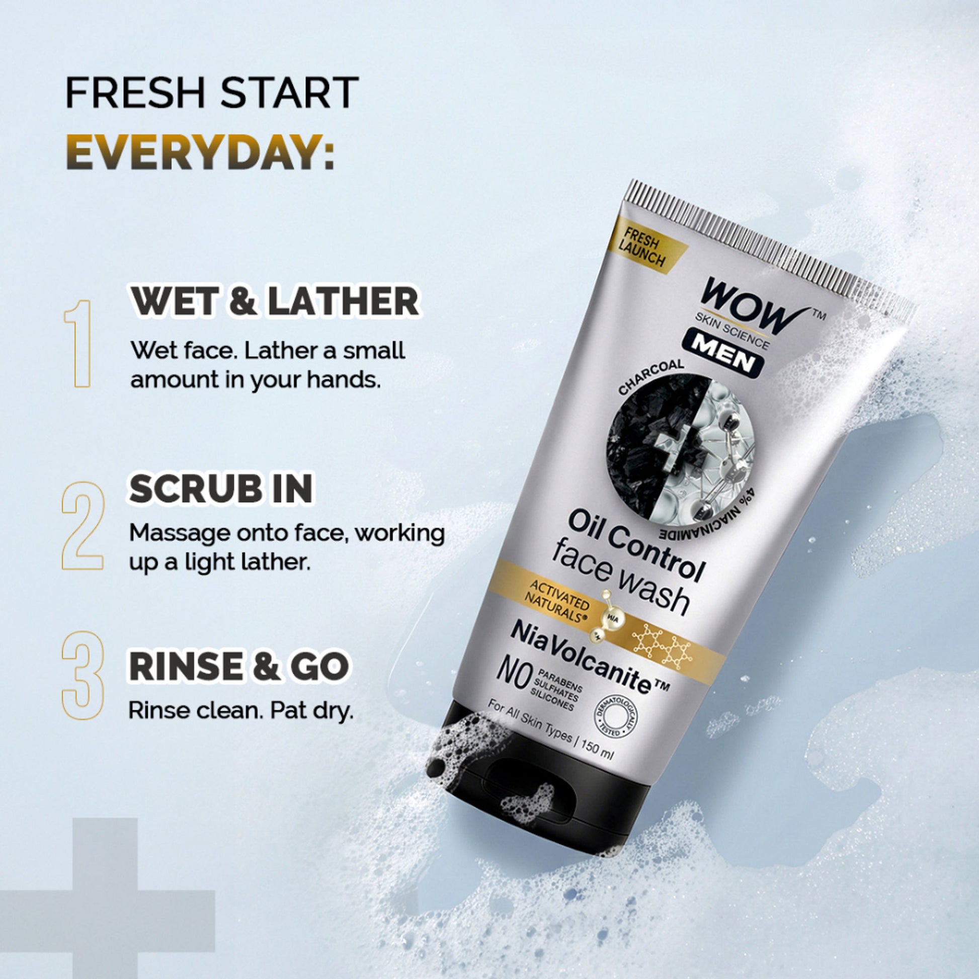 WOW Skin Science Men Charcoal + Niacinamide Oil-Control Face Wash