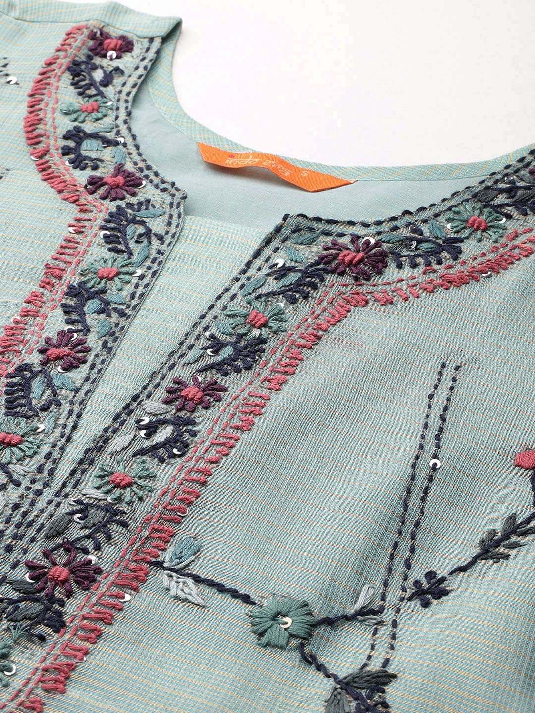 Indyancart IE Floral Embroidered Thread Work Pure Cotton Kurta with Trousers & With Dupatta