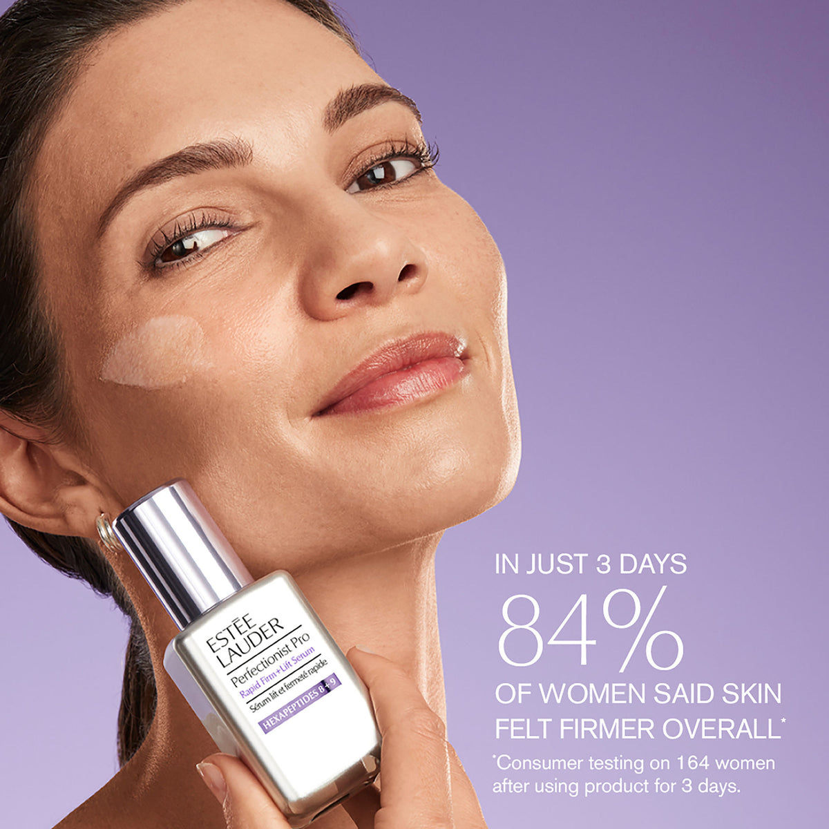 Estee Lauder Perfectionist Pro Rapid Firm + Lift Treatment bottle with a sleek design and product label on a white background.