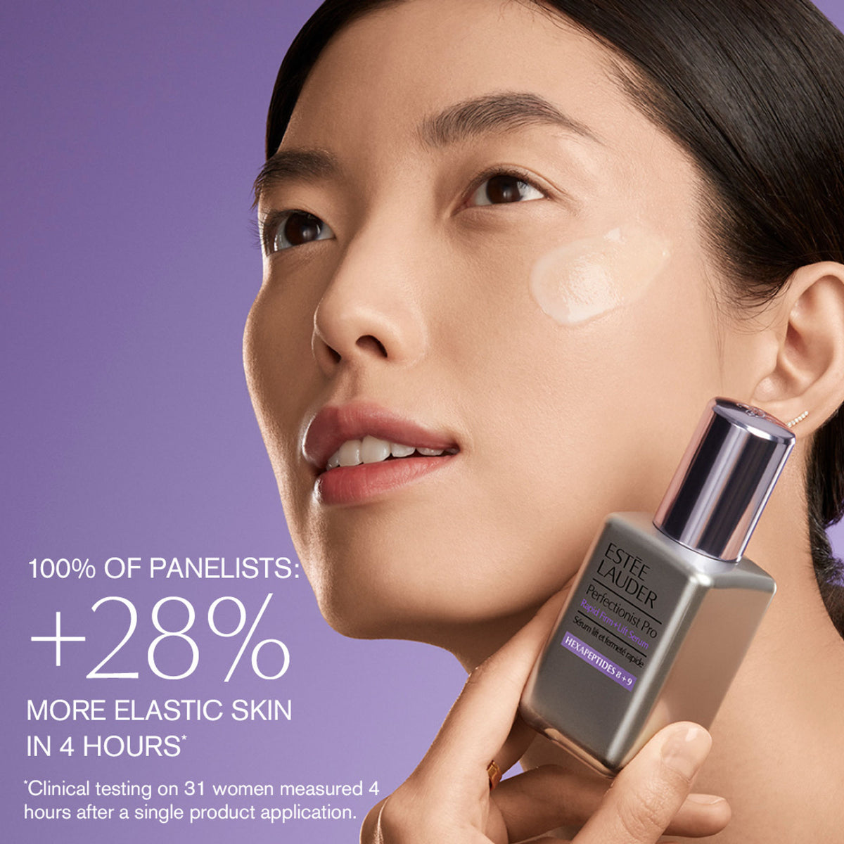 Estee Lauder Perfectionist Pro Rapid Firm + Lift Treatment in a sleek bottle with a pump dispenser, designed for skin firming and lifting.