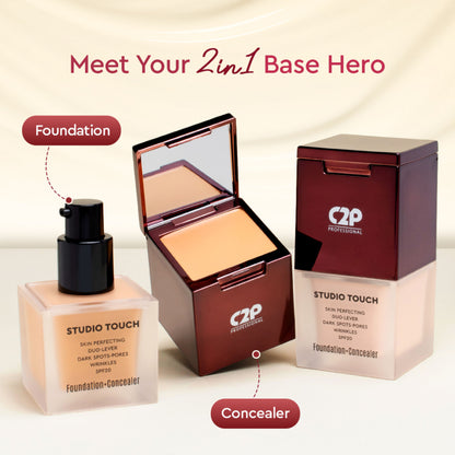 C2P Pro Studio Foundation & Concealer Duo | Full Coverage, Long Wear Matte - 01 Ivory