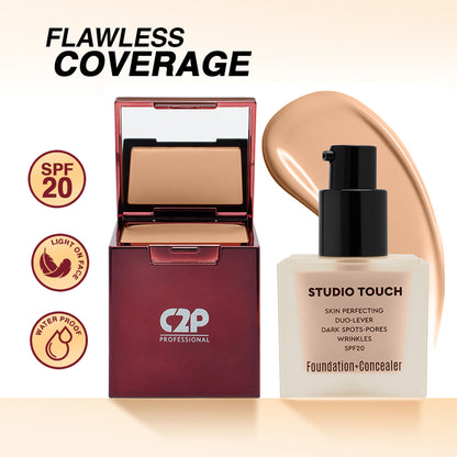 C2P Pro Studio Foundation & Concealer Duo | Full Coverage, Long Wear Matte - 04 Honey Beige