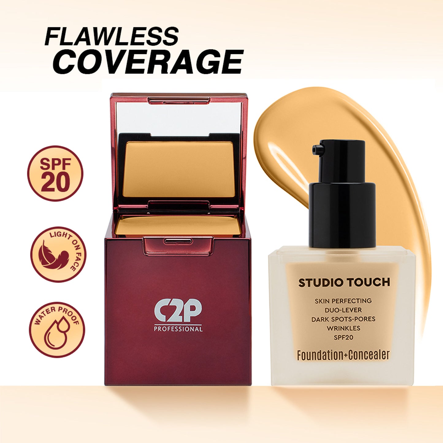 C2P Pro Studio Foundation & Concealer Duo | Full Coverage, Long Wear Matte - 05 Soft Beige
