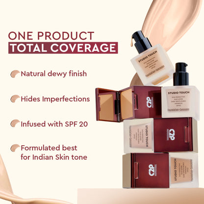 C2P Pro Studio Foundation & Concealer Duo | Full Coverage, Long Wear Matte - 08 Deep Mocha