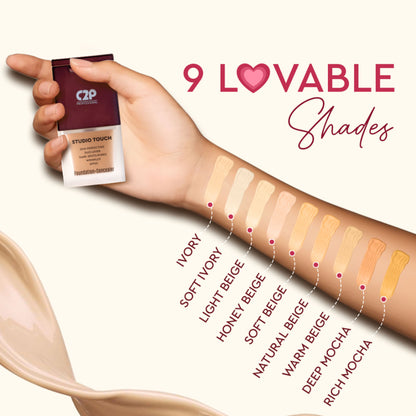 C2P Pro Studio Foundation & Concealer Duo | Full Coverage, Long Wear Matte - 09 Rich Mocha