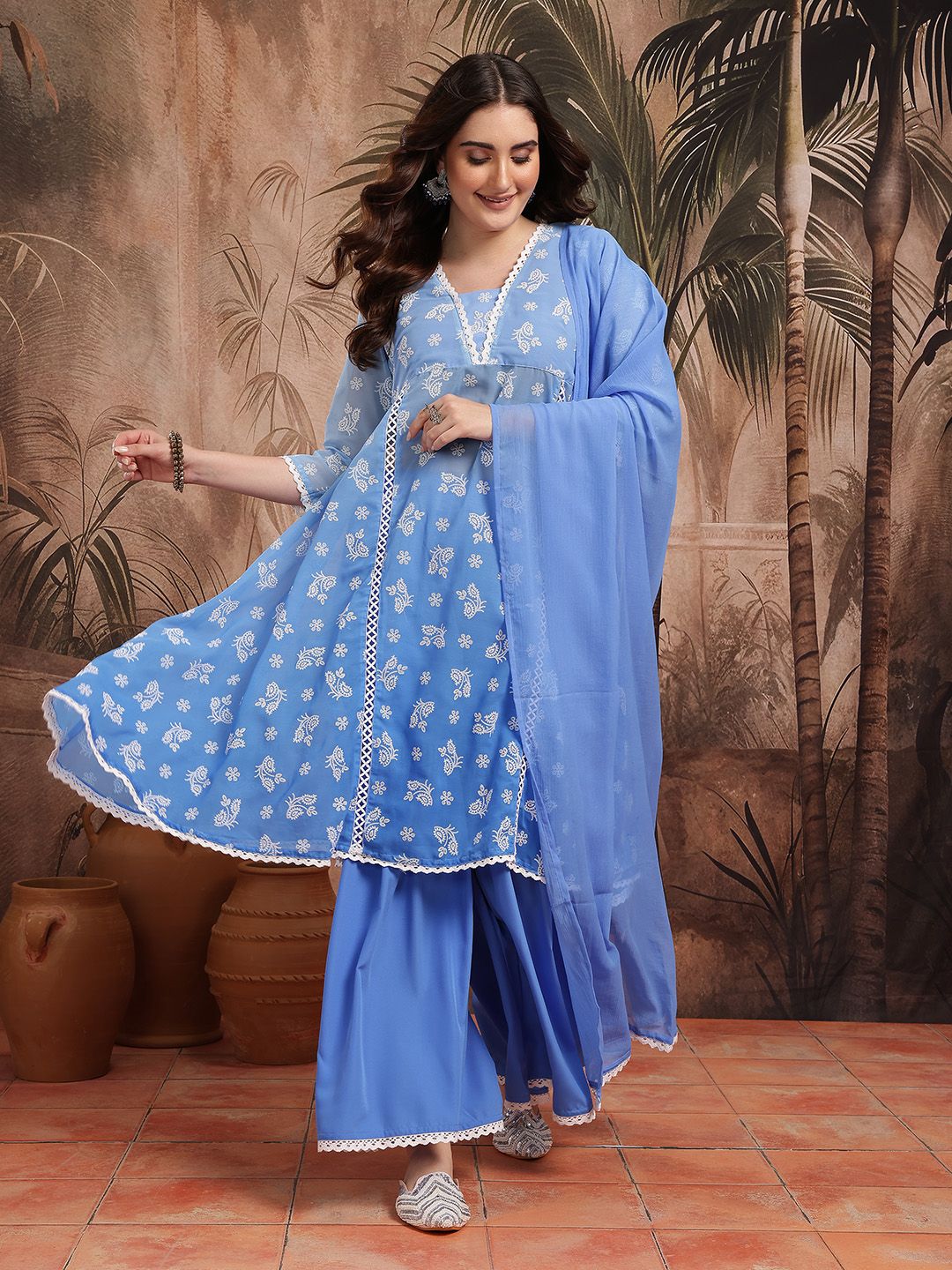 Indyancart SN Women's Embroidered Kurta with Sharara & Dupatta
