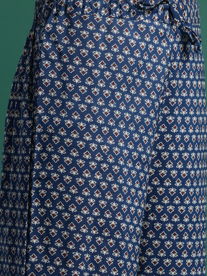 Indyancart IE Ethnic Motifs Printed Pleated Sequinned Pure Cotton Kurta with Palazzos