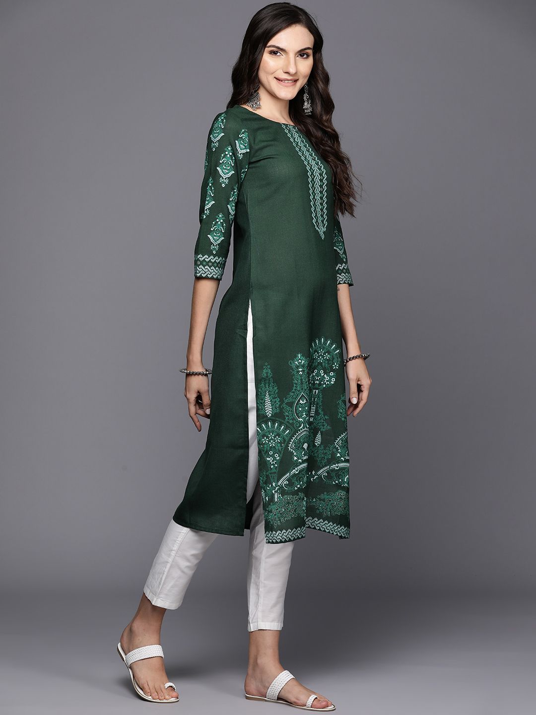 Indyancart IE Pack of 2 Ethnic Motifs Foil Print Straight Kurta