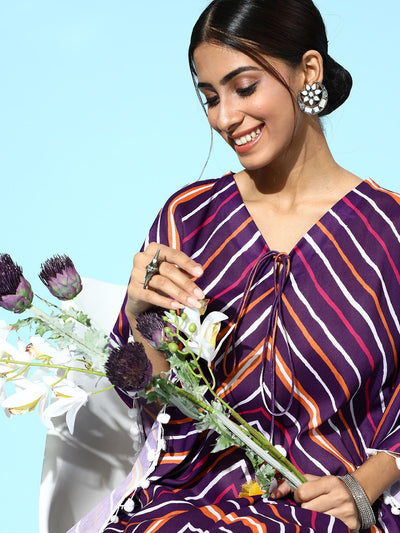Indyancart VA Women'sTrendy Purple and White Silk Blend Kurta Set