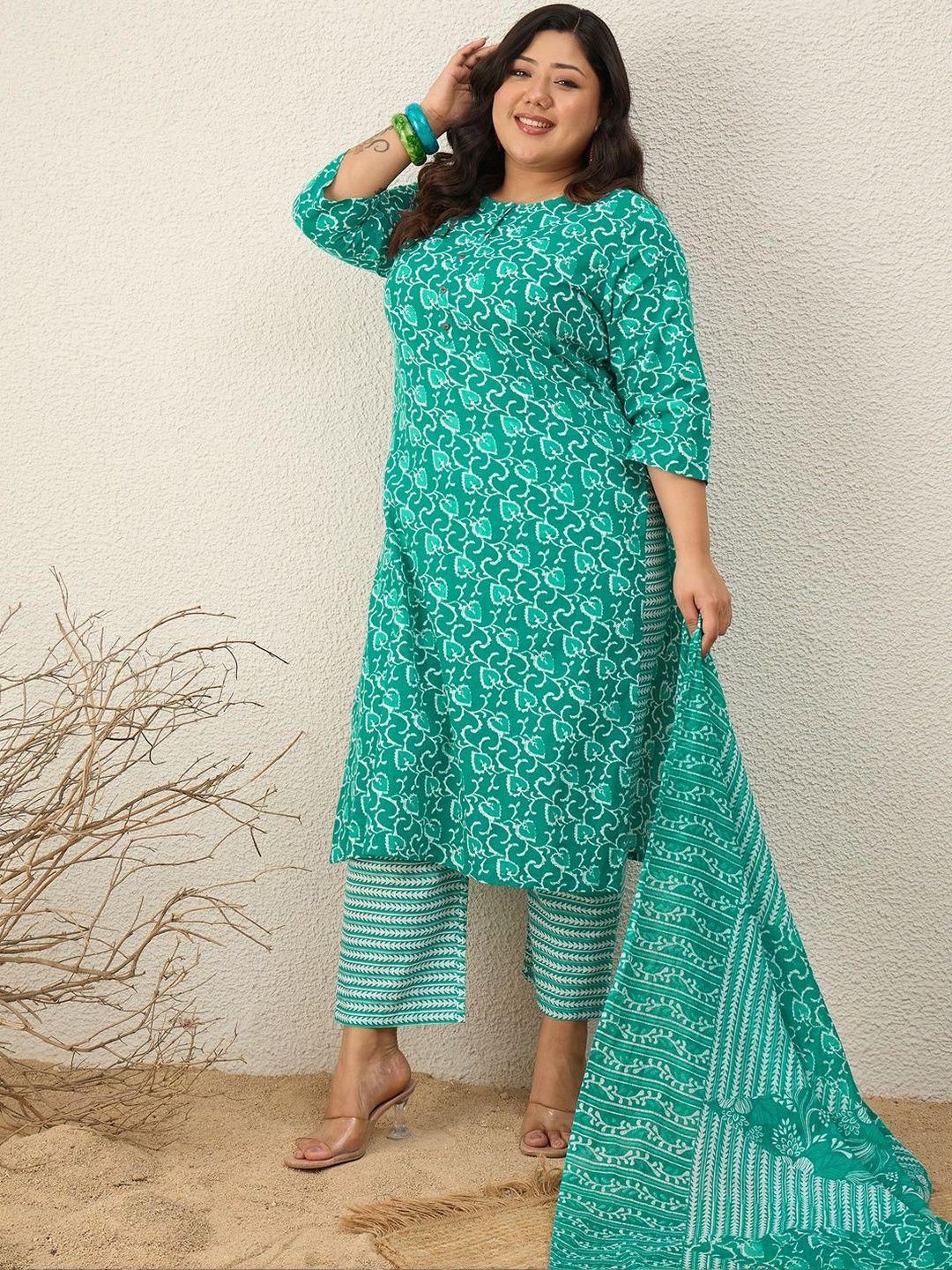 Indyancart Women's Ethnic Motifs Printed Regular Kurta with Trousers & With Dupatta