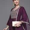 Indyancart IE Women Purple Yoke Design Mirror Work Kurta with Trousers & With Dupatta