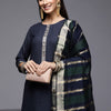 Dhiyona IE Women Navy Blue Ethnic Motifs Yoke Design Kurta with Palazzos & With Dupatta
