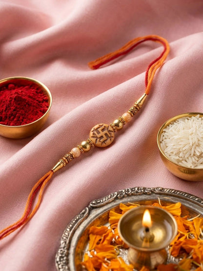 Anouk Set Of 10 Artificial Stones & Beads Thread Rakhi With Roli Chawal Chandan Mishri