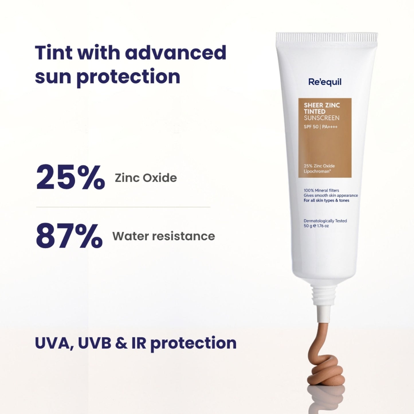Re'equil Sheer Zinc Tinted Sunscreen Spf 50 Pa+++ 100% Mineral Sunscreen