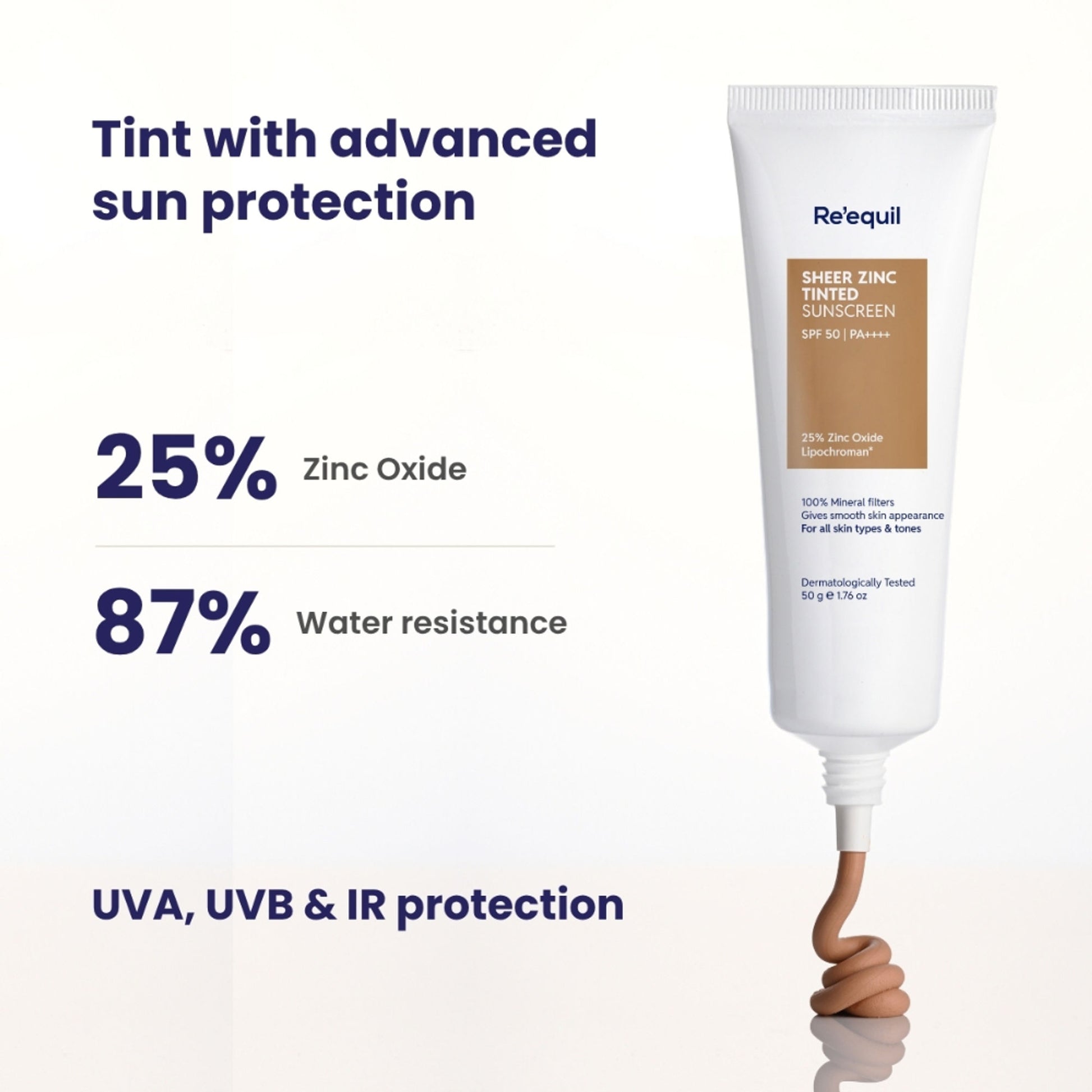 Re'equil Sheer Zinc Tinted Sunscreen Spf 50 Pa+++ 100% Mineral Sunscreen
