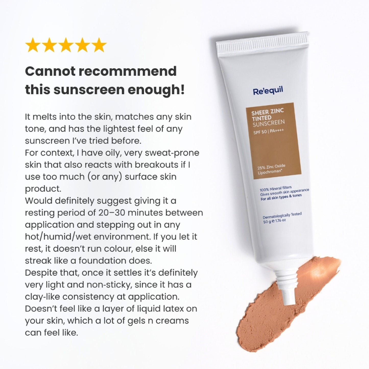 Re'equil Sheer Zinc Tinted Sunscreen Spf 50 Pa+++ 100% Mineral Sunscreen