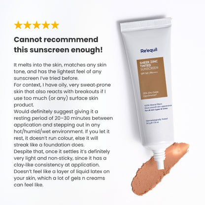 Re'equil Sheer Zinc Tinted Sunscreen Spf 50 Pa+++ 100% Mineral Sunscreen