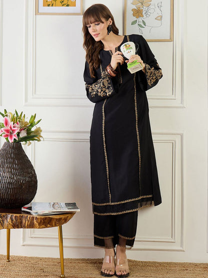 Dhiyona IE Embroidered Round Neck Top With Trousers Co-Ords