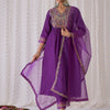 Dhiyona IE Floral Embroidered Pleated Zari Liva Anarkali Kurta With Trousers & Dupatta