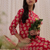 Indyancart IE Floral Printed Mandarin Collar Three-Quarter Sleeves Kurta