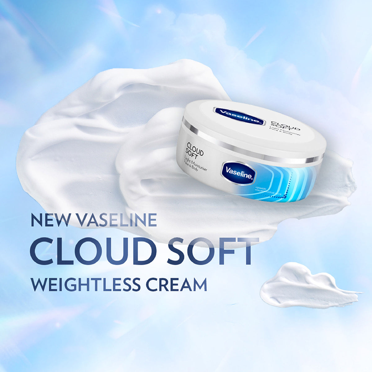 Vaseline Cloud Soft Light Moisturiser,100 Hours Non-Sticky Hydration,Ceramides & Hyaluron