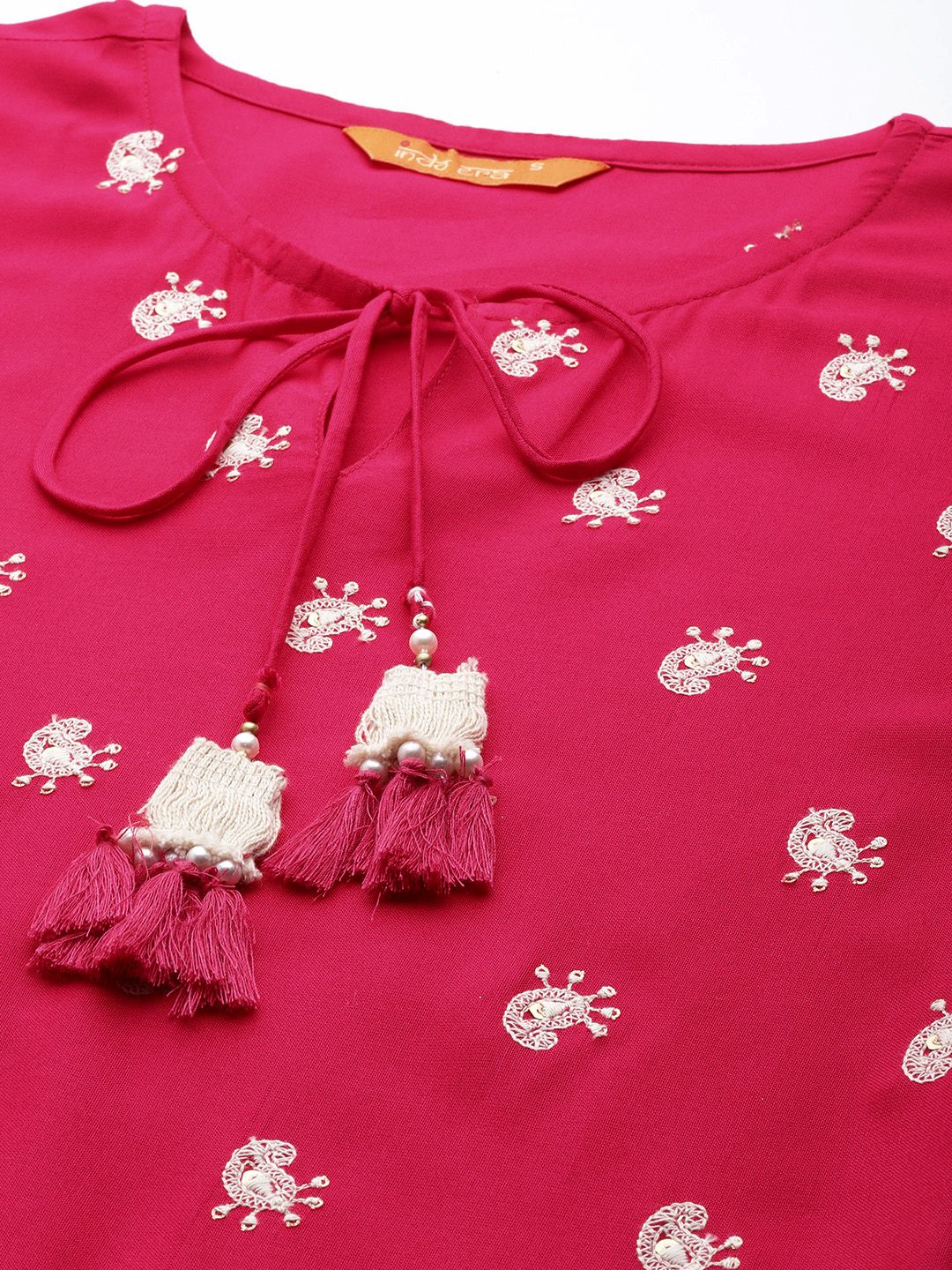 Indyancart IE Women Pink Ethnic Motifs Embroidered Sequinned Kurta with Trousers & With Dupatta