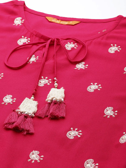 Indyancart IE Women Pink Ethnic Motifs Embroidered Sequinned Kurta with Trousers & With Dupatta