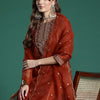 Indyancart IE Ethnic Motifs Embroidered Liva Kurta with Trousers & With Dupatta