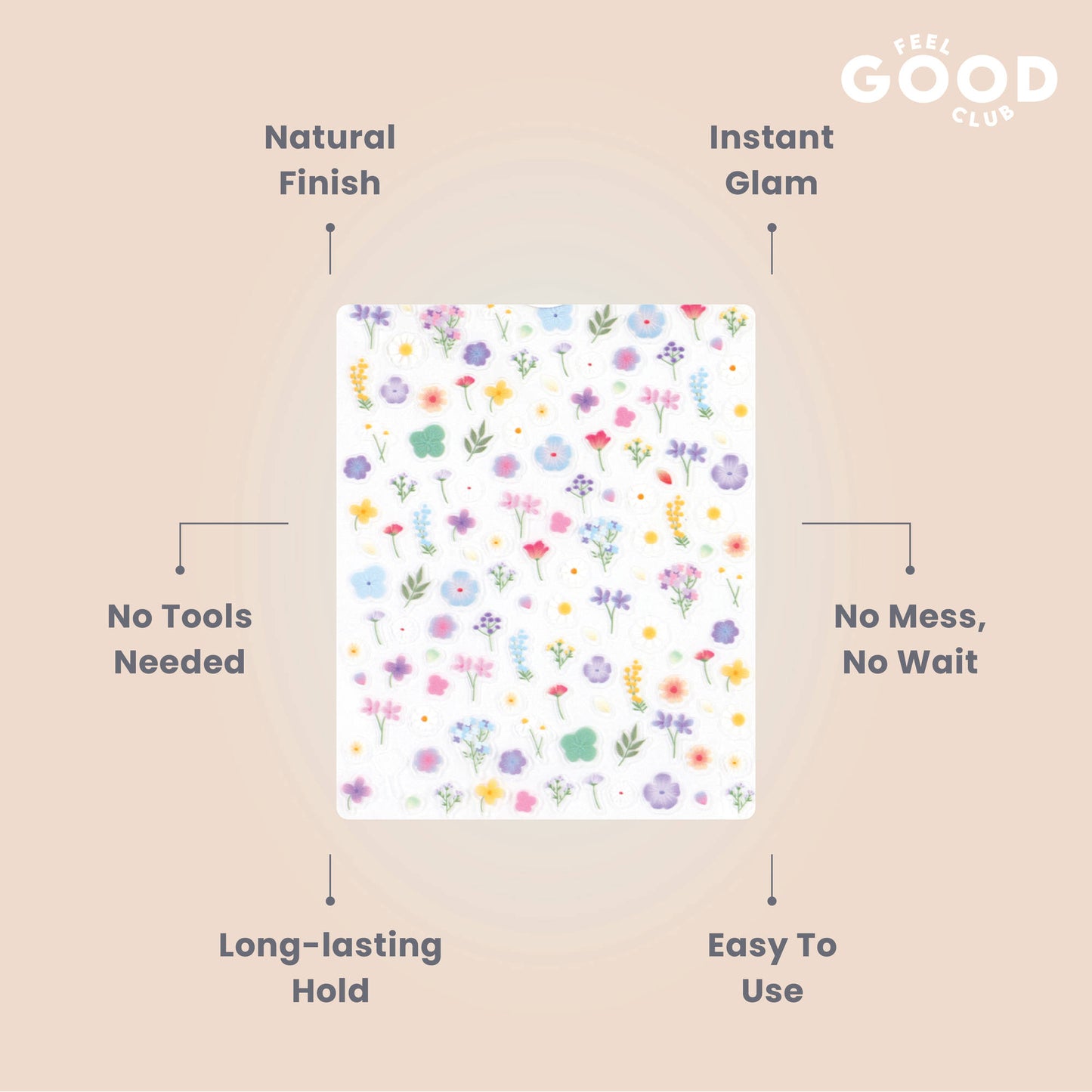 Feel Good Club Pastel Petals Nail Stickers For Quick Nail Art -Peel & Apply After Nail Polish Enamel