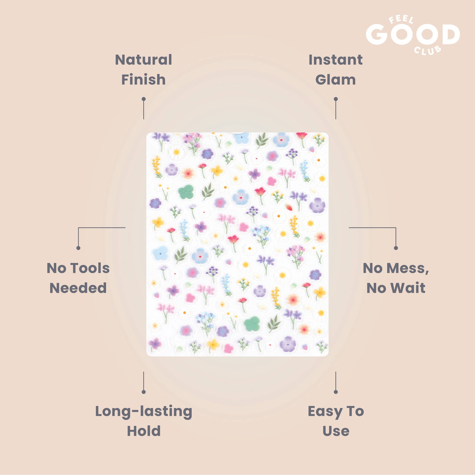 Feel Good Club Pastel Petals Nail Stickers For Quick Nail Art -Peel & Apply After Nail Polish Enamel