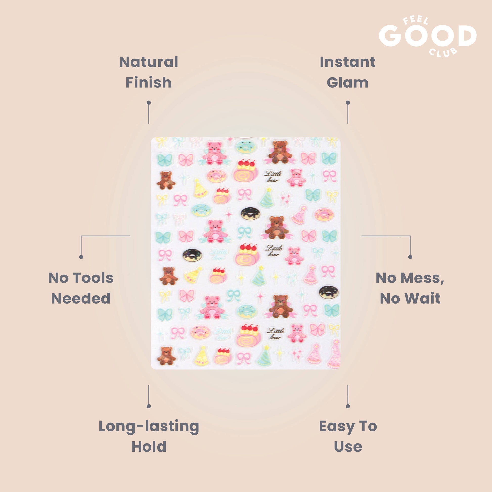 Feel Good Club Cuddle Crew Nail Stickers For Quick Nail Art - Peel & Apply After Nail Polish Enamel