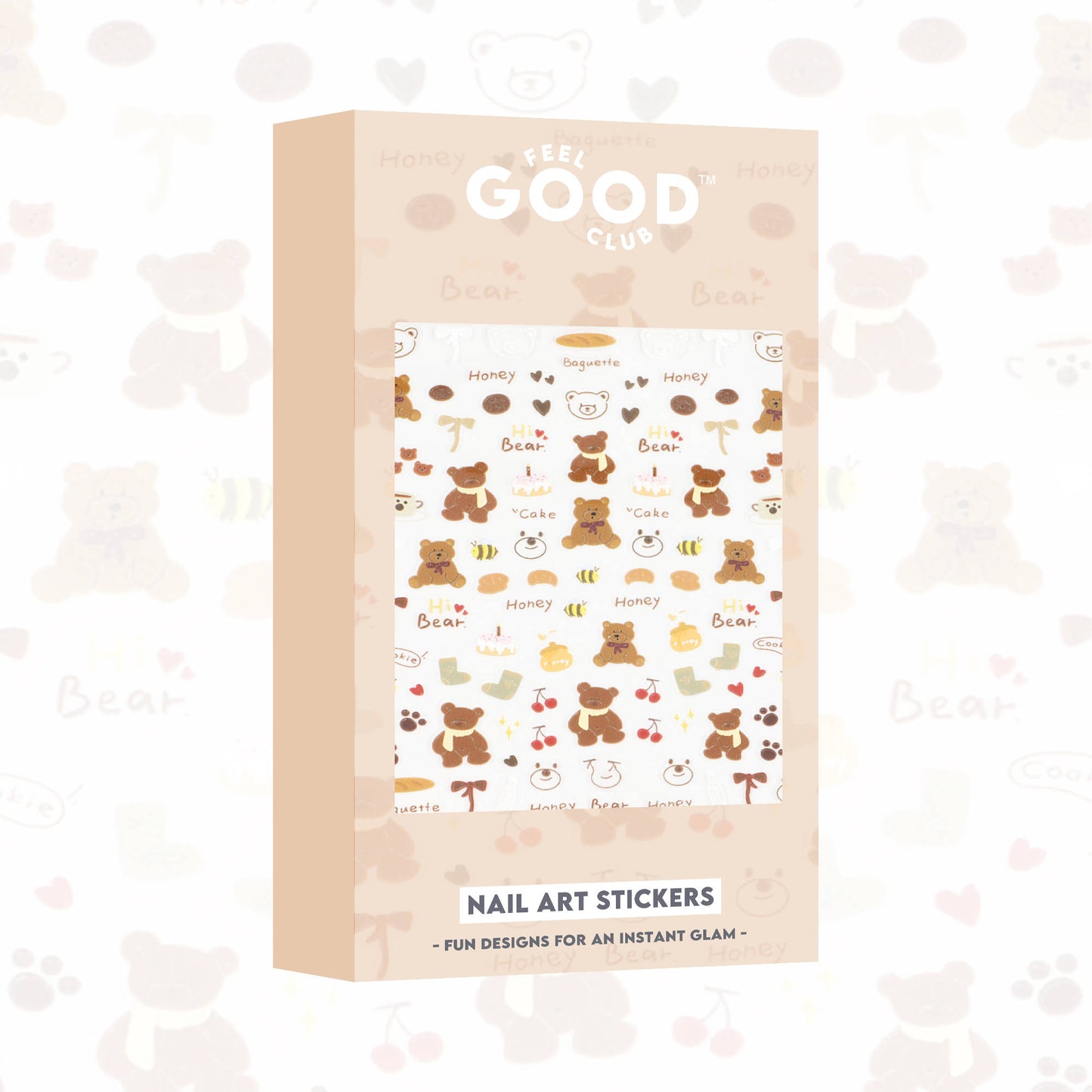 Feel Good Club Bows & Bears Nail Stickers For Quick Nail Art - Peel & Apply After Nail Polish Enamel