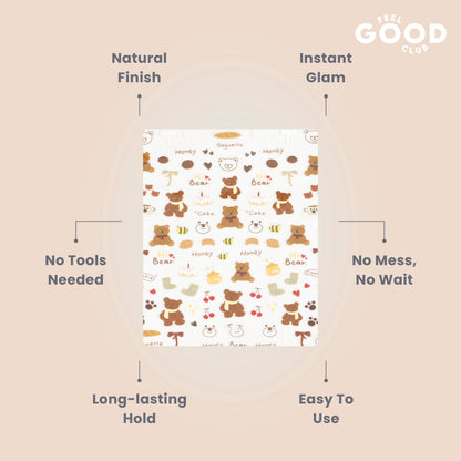 Feel Good Club Bows & Bears Nail Stickers For Quick Nail Art - Peel & Apply After Nail Polish Enamel