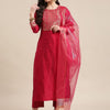 Indyancart VA Women's Red Yoke Design Kurta with Trousers & With Dupatta