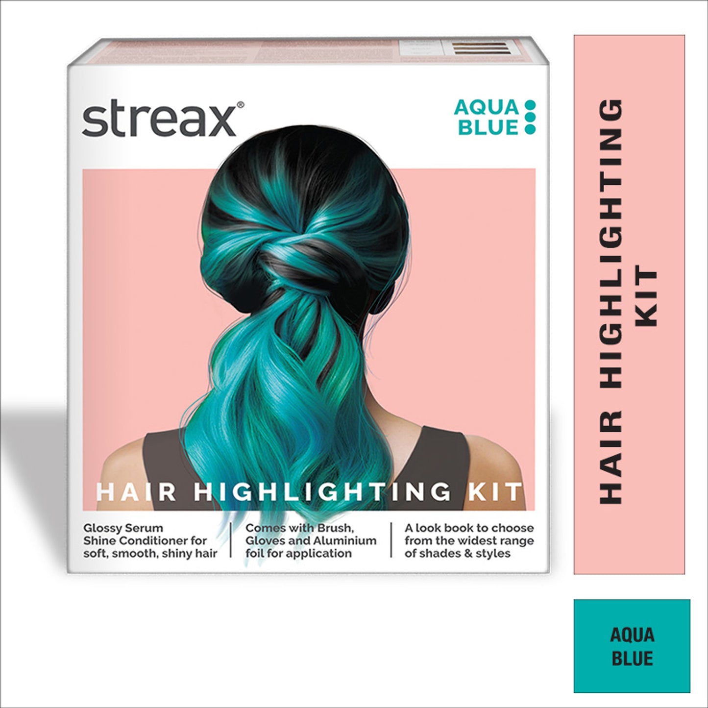 Streax Hair Colour Highlighting Kit - DIY Application, Enriched With Walnut & Argan Oil, Latte Brown - Aqua Blue