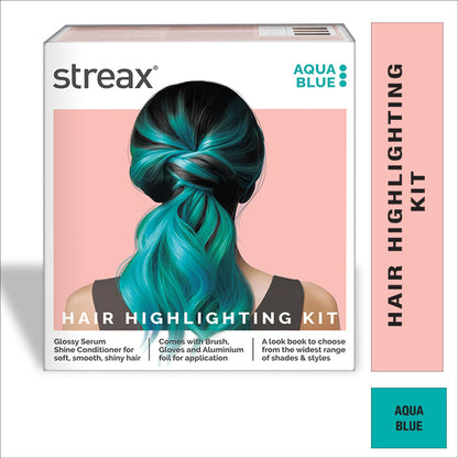 Streax Hair Colour Highlighting Kit - DIY Application, Enriched With Walnut & Argan Oil, Latte Brown - Aqua Blue