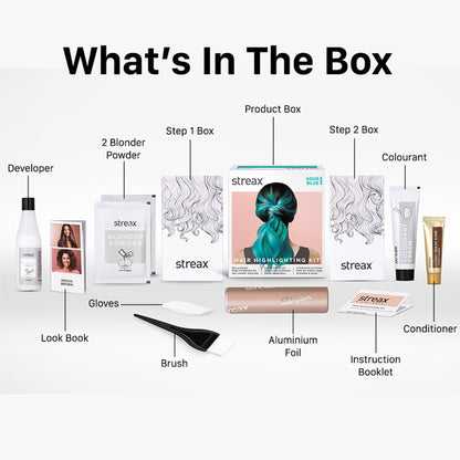 Streax Hair Colour Highlighting Kit - DIY Application, Enriched With Walnut & Argan Oil, Latte Brown - Aqua Blue