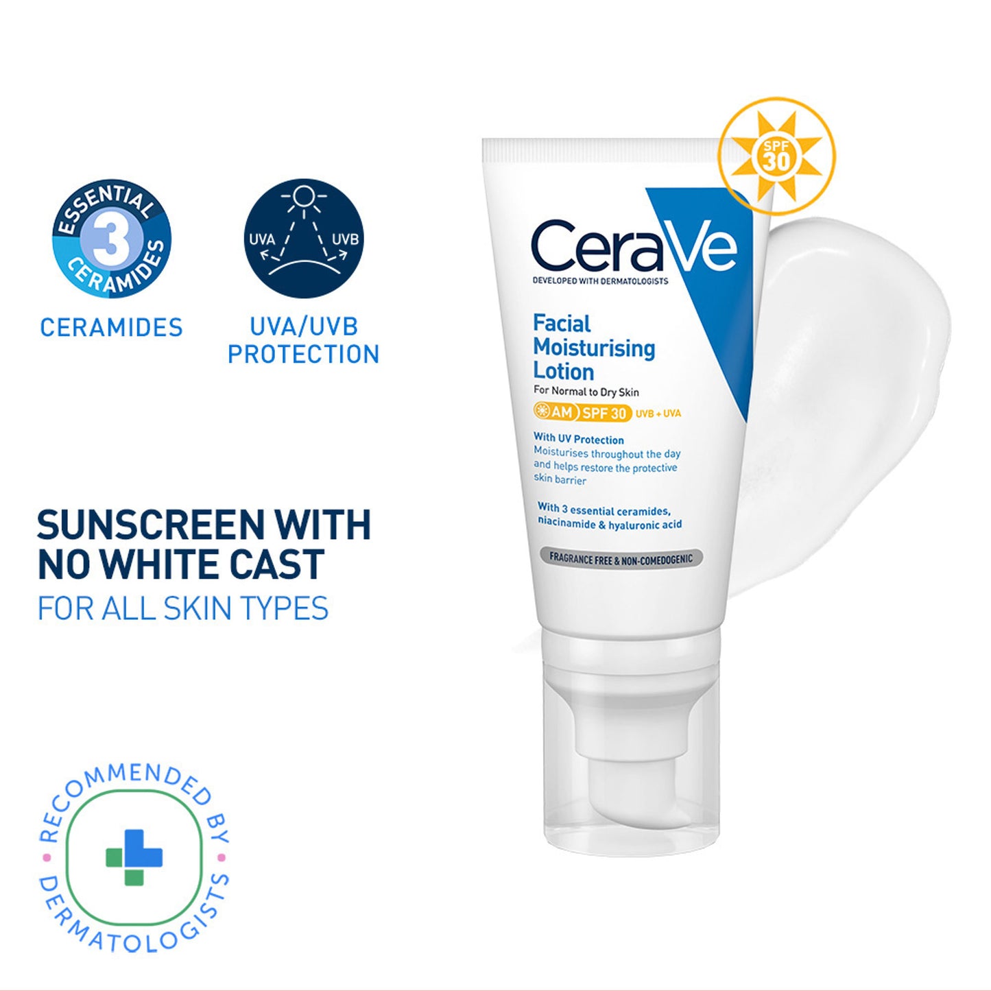 CeraVe AM Facial Moisturizer With Sunscreen SPF 30 UVB + UVA, Dermatologist Recommended Day Cream