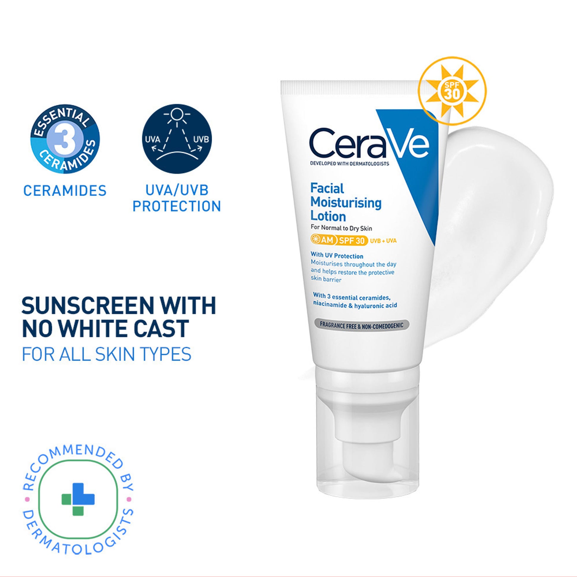 CeraVe AM Facial Moisturizer With Sunscreen SPF 30 UVB + UVA, Dermatologist Recommended Day Cream